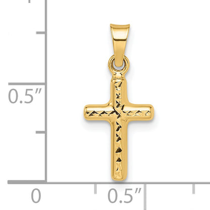 14k Diamond-cut One Side Polished Back Reversible Puffed Cross Pendant