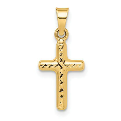 14k Diamond-cut One Side Polished Back Reversible Puffed Cross Pendant