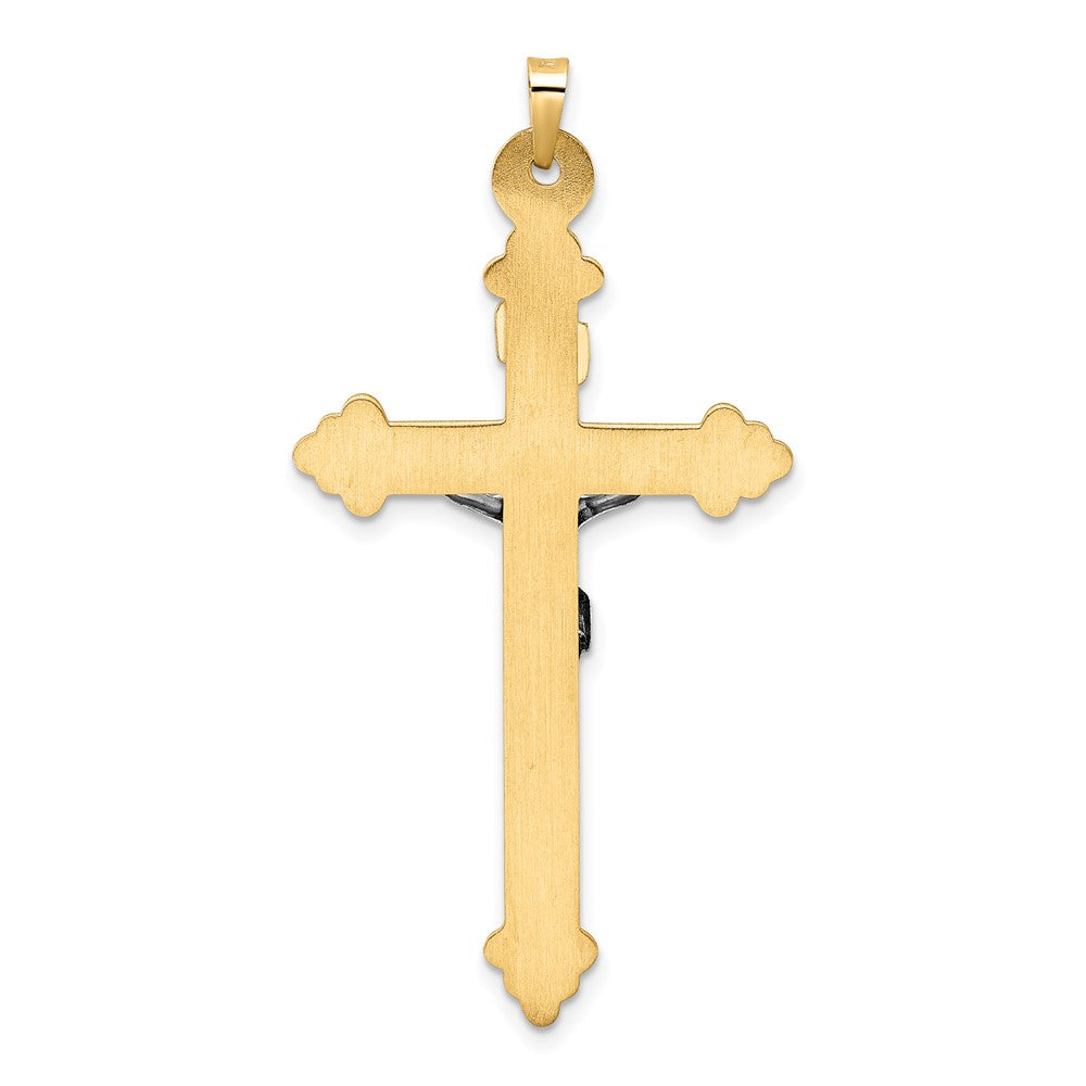 14k Two-tone Polished Hollow INRI Budded Crucifix Pendant