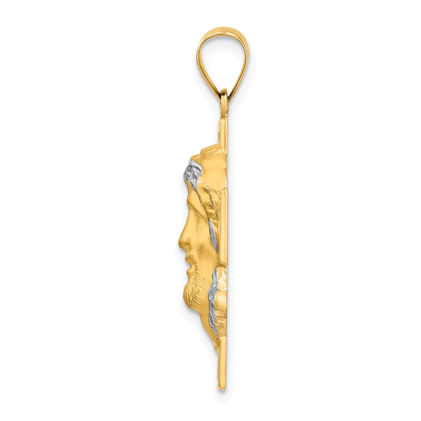 14k Polished and Satin Hollow Jesus Face Cross Pendant