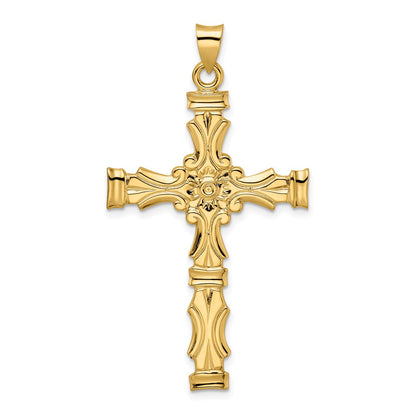 14k Polished Solid Fancy Design Cross Pendant