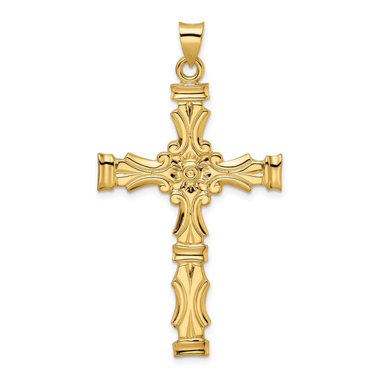 14k Polished Solid Fancy Design Cross Pendant