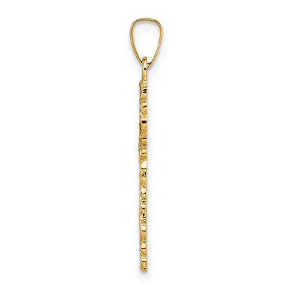 14k Polished and Textured Solid Floral Cross Pendant