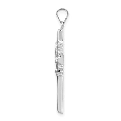 14k White Gold Polished and Satin Hollow Cross with Our Lady of Guadalupe Pendant