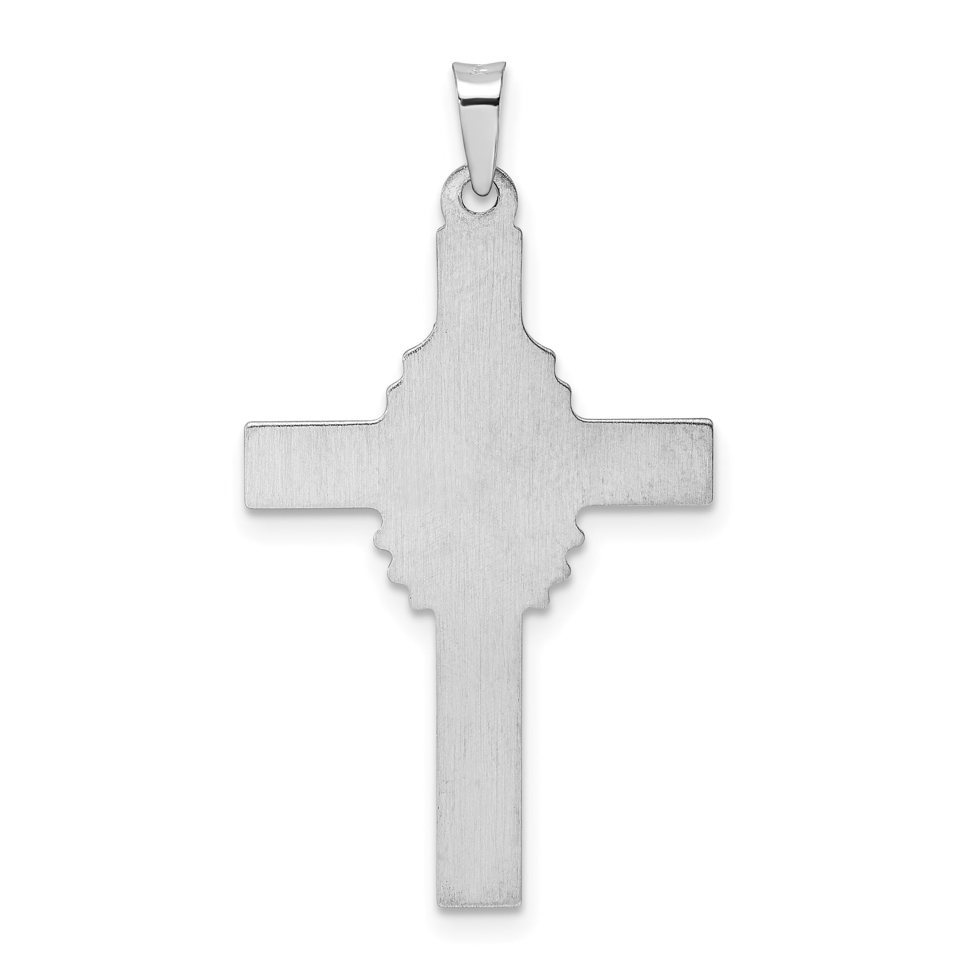 14k White Gold Polished and Satin Hollow Cross with Our Lady of Guadalupe Pendant