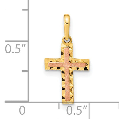 14K Two-tone Mini Diamond-cut Cross Pendant