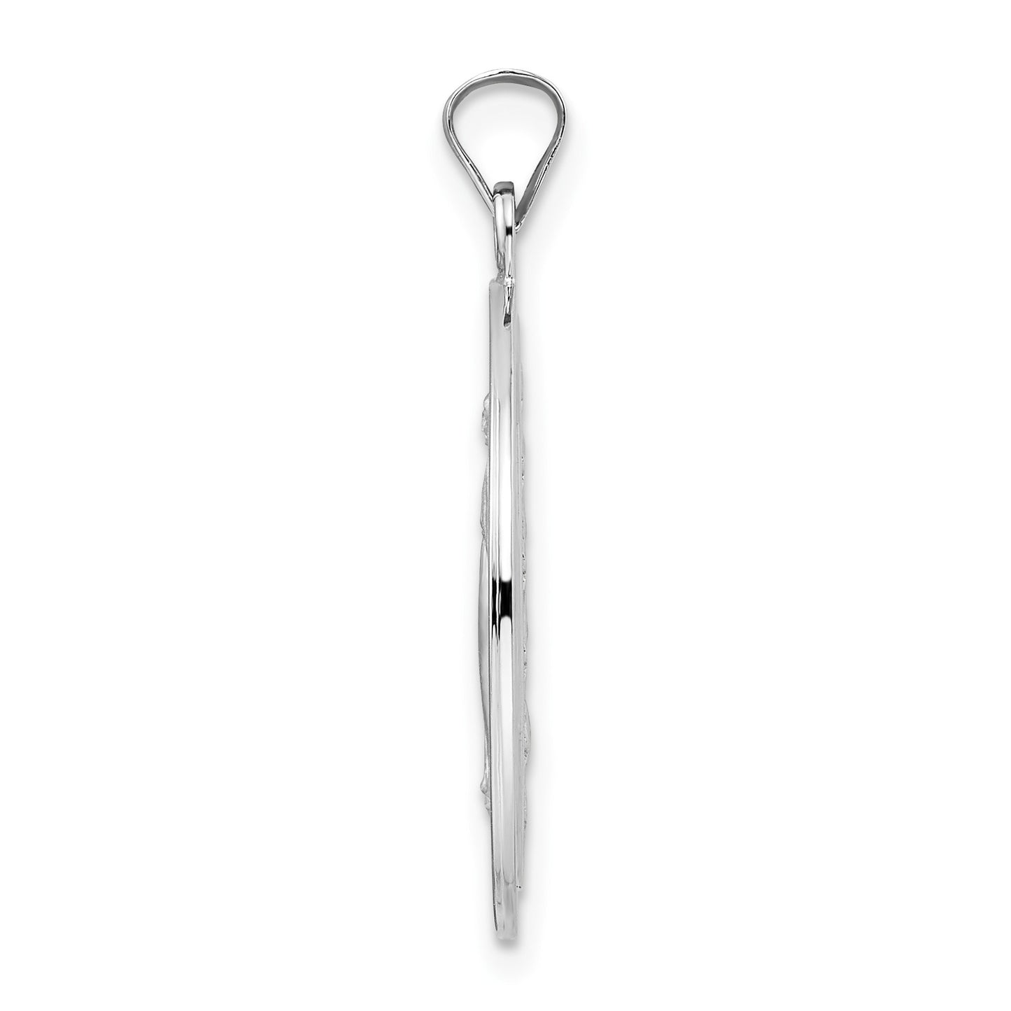 14k White Gold Polished and Satin Solid Miraculous Medal Round Pendant