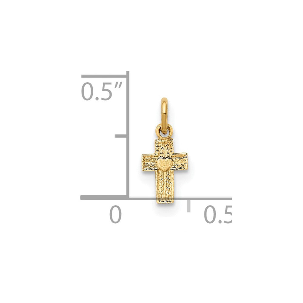 14k Polished Solid Tiny Heart Cross Pendant