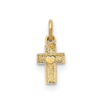 14k Polished Solid Tiny Heart Cross Pendant