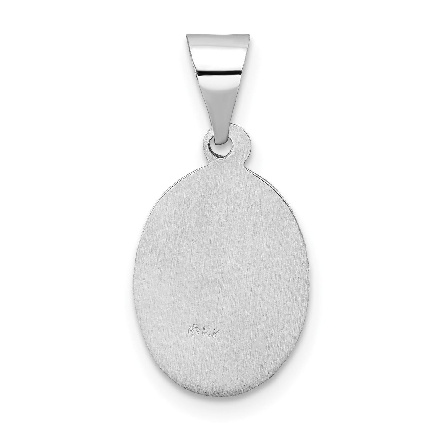 14k White Gold Polished and Satin Hollow St Anthony Medal Small Oval Pendant
