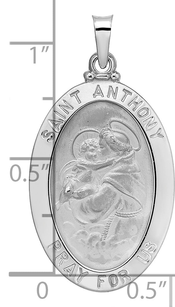 14k White Gold Polished and Satin Solid St Anthony Medal Oval Pendant