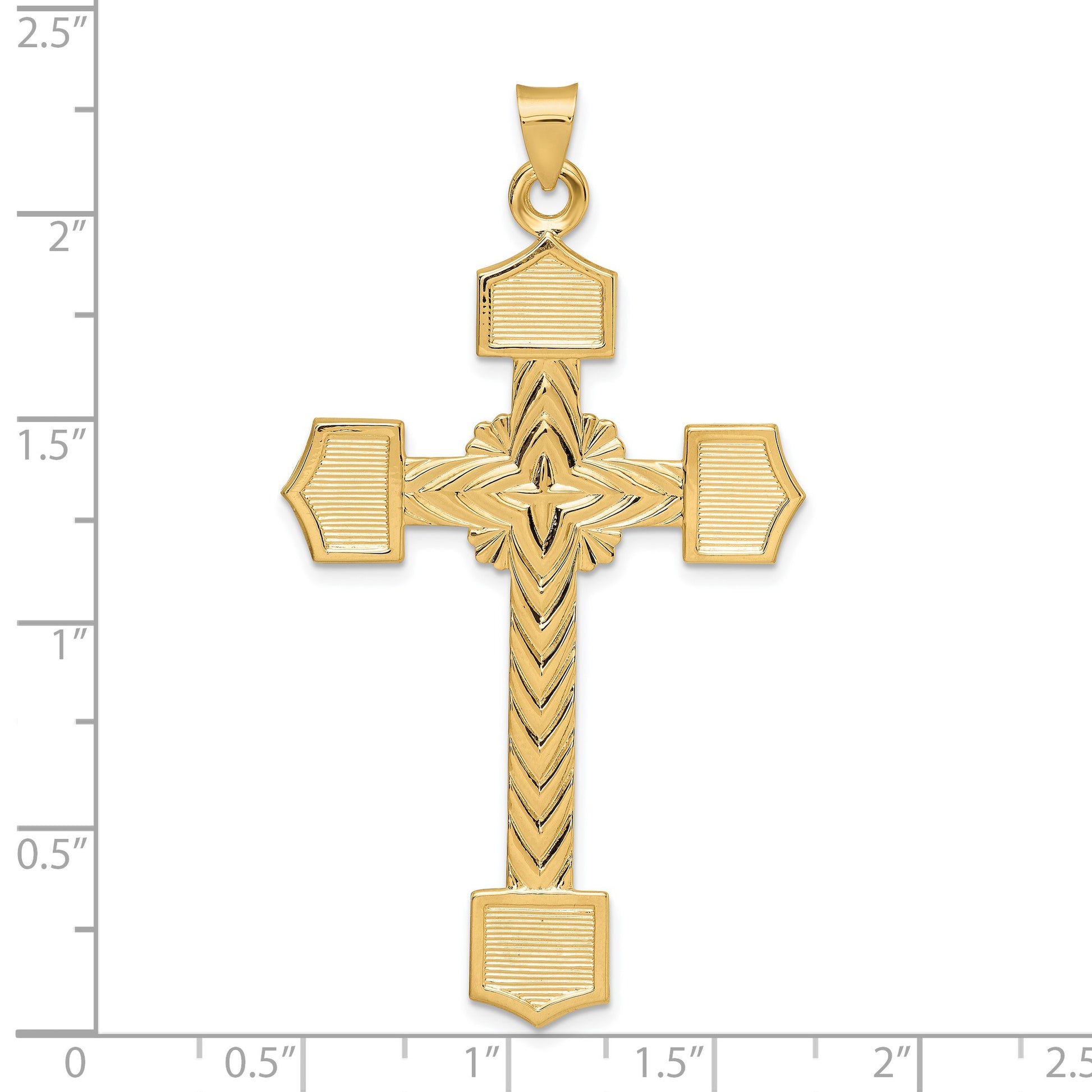 14k Polished Solid Large Fancy Design Cross Pendant