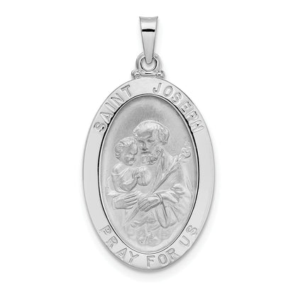 14k White Gold Polished and Satin Solid Saint Joseph Oval Medal Pendant