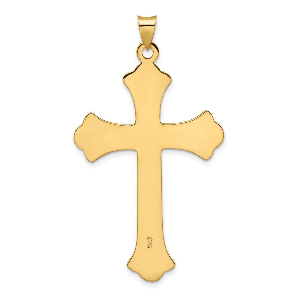 14k Polished and Textured Solid Fleur de Lis Cross Pendant