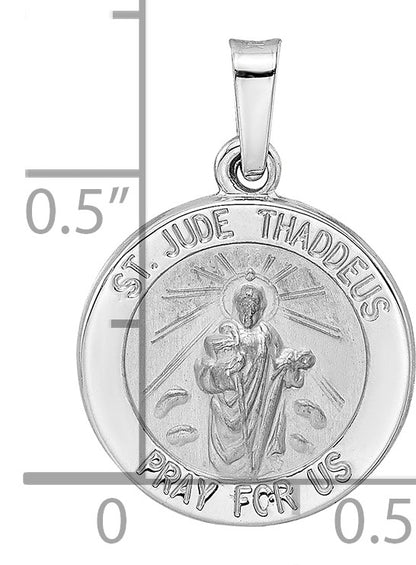 14k White Gold Polished and Satin Hollow St Jude Thaddeus Medal Round Pendant