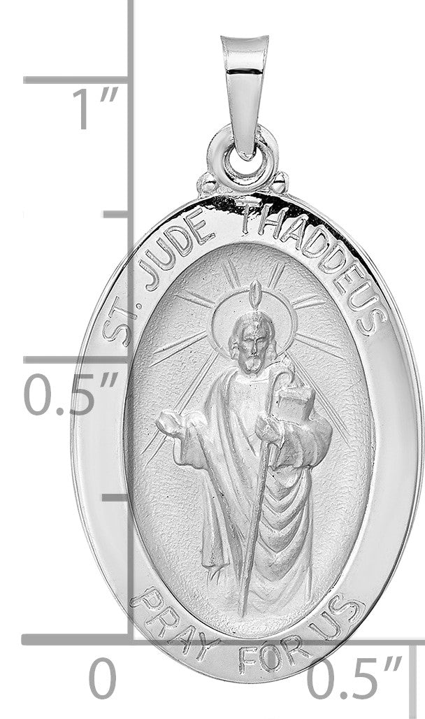 14K White Gold Polished and Satin Solid St Jude Thaddeus Medal Oval Pendant