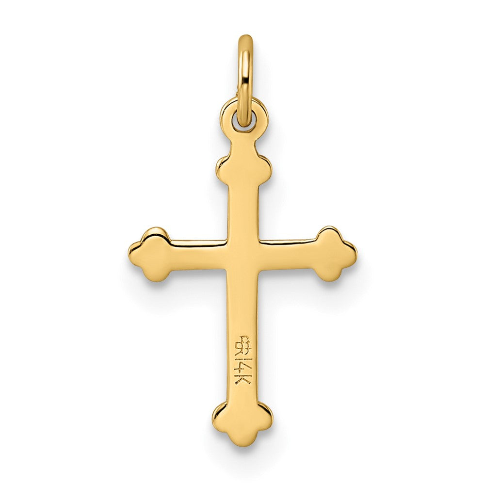 14k Polished and Textured Solid Diamond Shape Cross Pendant