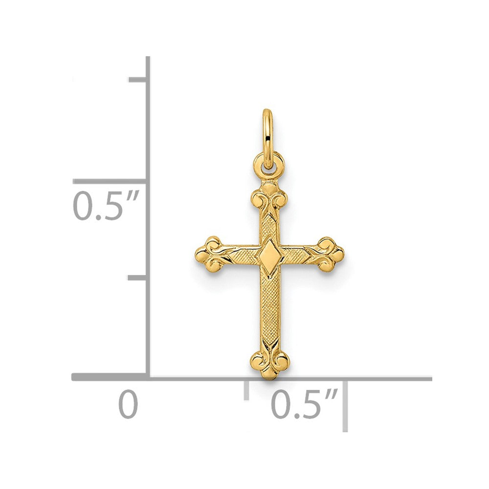 14k Polished and Textured Solid Diamond Shape Cross Pendant