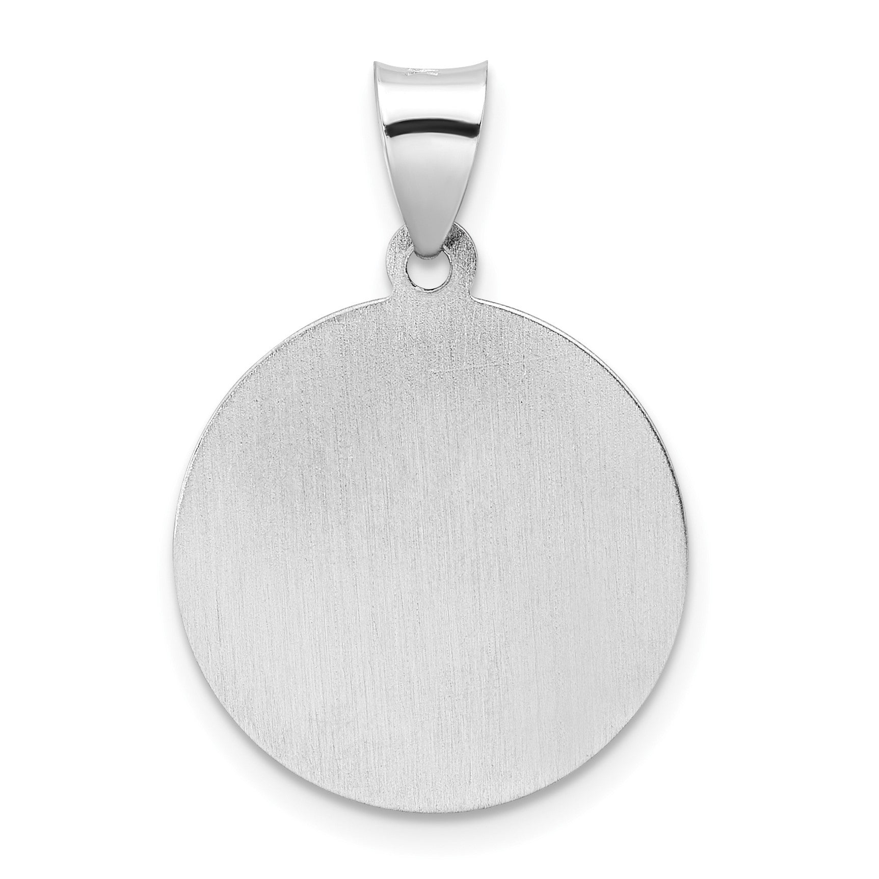 14k White Gold Polished and Satin Hollow St Nicholas Medal Round Pendant