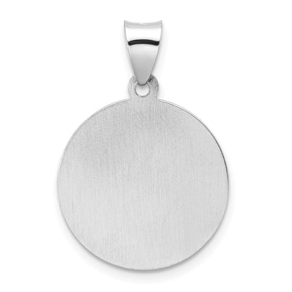 14k White Gold Polished and Satin Hollow St Nicholas Medal Round Pendant