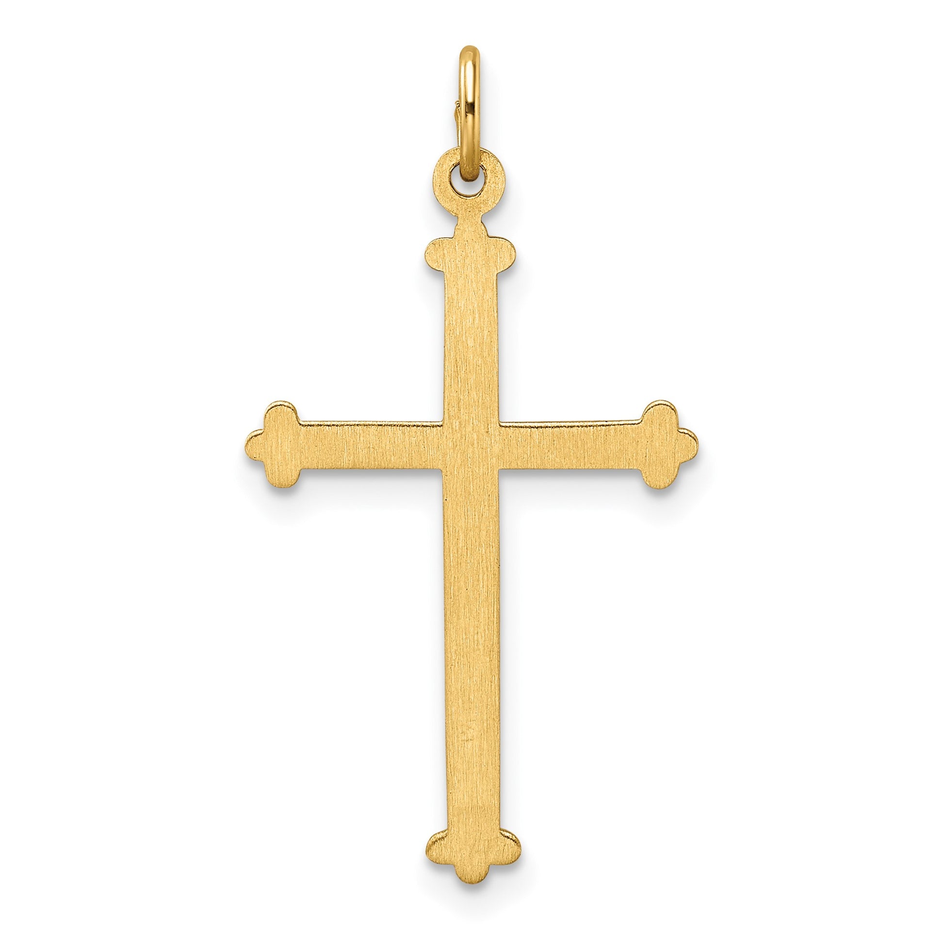 14k Polished and Textured Solid Diamond Shape Center Cross Pendant