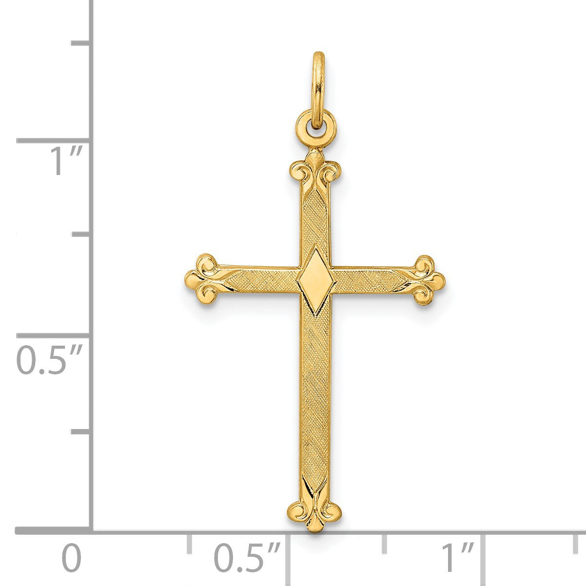 14k Polished and Textured Solid Diamond Shape Center Cross Pendant