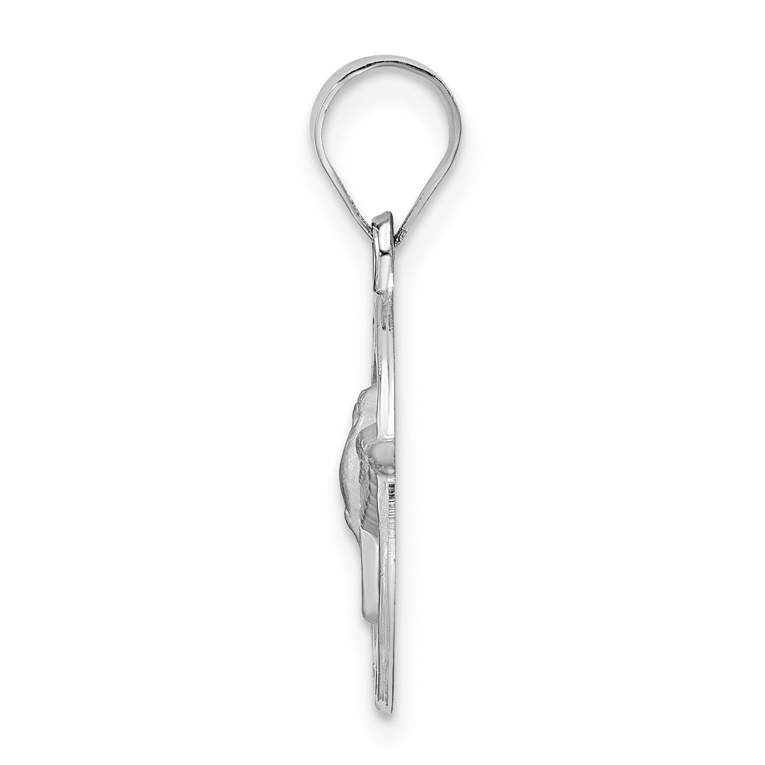 14k White Gold Polished and Satin Hollow Holy Spirit Medal Round Pendant