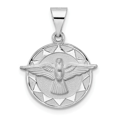 14k White Gold Polished and Satin Hollow Holy Spirit Medal Round Pendant