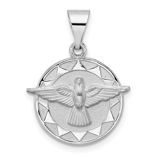 14k White Gold Polished and Satin Hollow Holy Spirit Medal Round Pendant