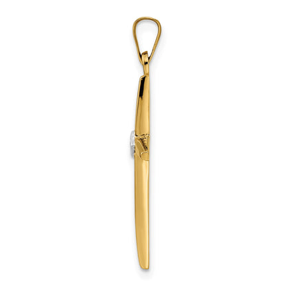 14k Two-tone Polished Solid Diamond Shape Center Cross Pendant