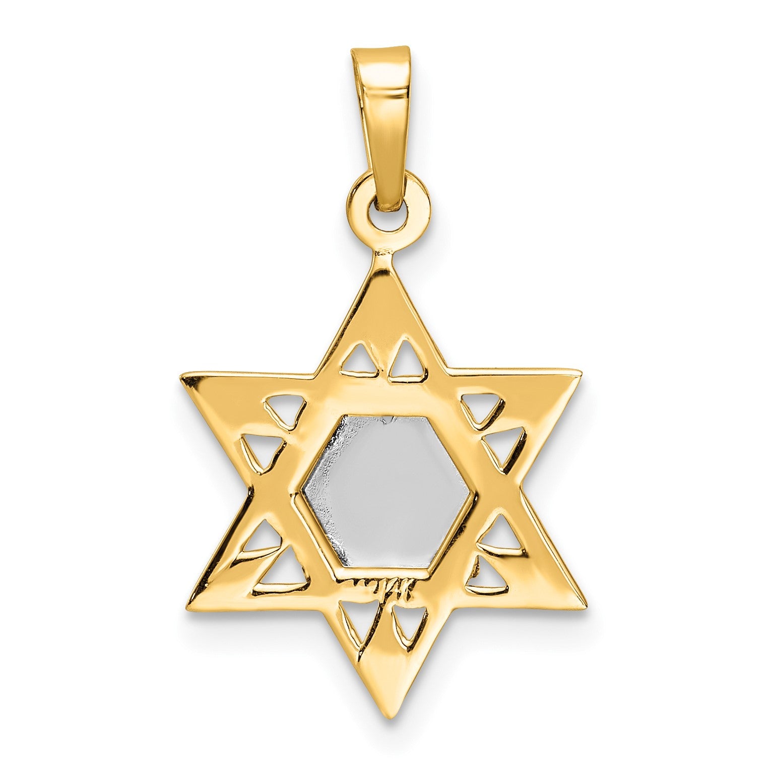 14k Two-tone Polished Solid Star of David and Torah Pendant