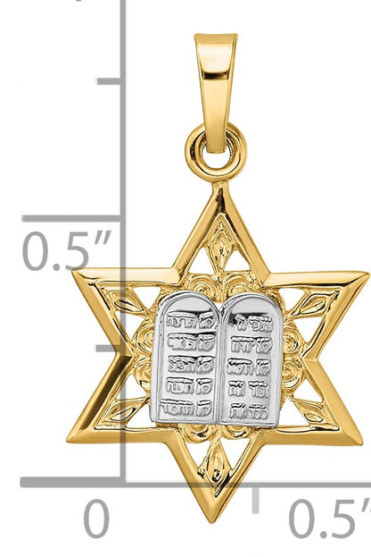 14k Two-tone Polished Solid Star of David and Torah Pendant