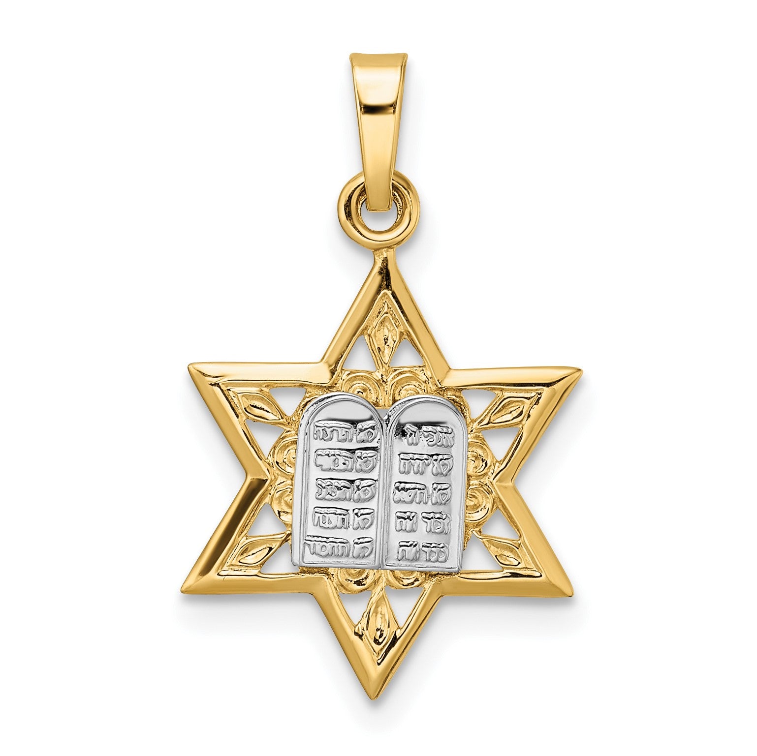14k Two-tone Polished Solid Star of David and Torah Pendant
