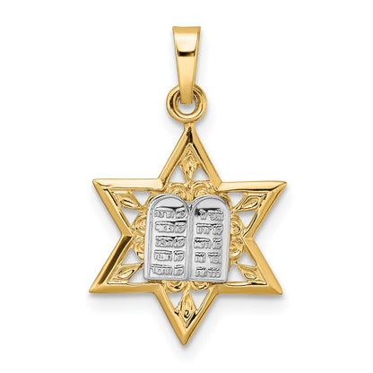 14k Two-tone Polished Solid Star of David and Torah Pendant