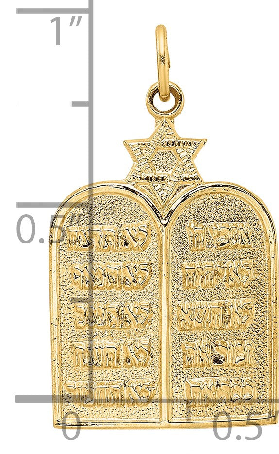 14k Polished Solid Ten Commandments and Star of David Pendant