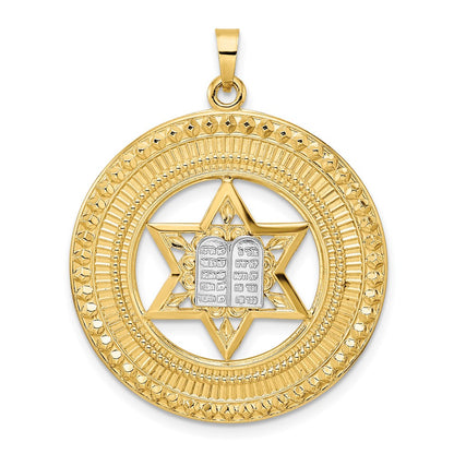 14k Two-tone Solid Star and Torah Inside Frame Pendant