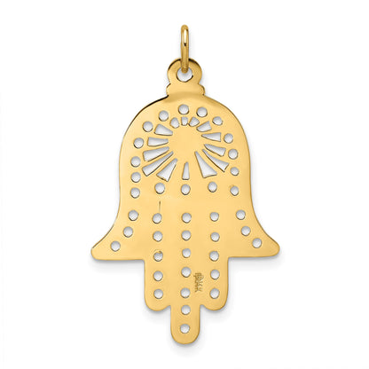 14k Polished Solid Filigree Hamsa Pendant