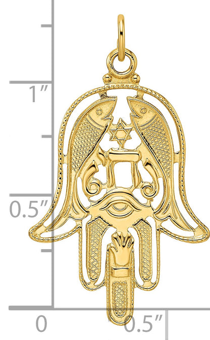 14k Polished and Textured Solid Hamsa Pendant