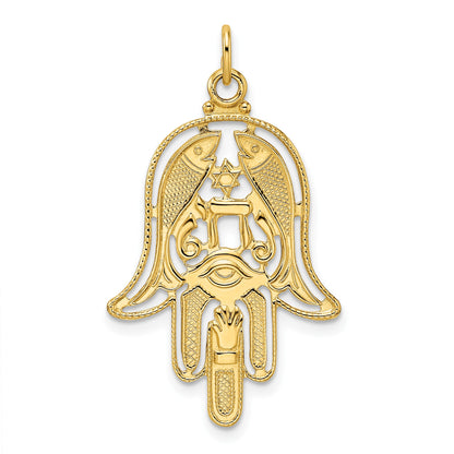 14k Polished and Textured Solid Hamsa Pendant