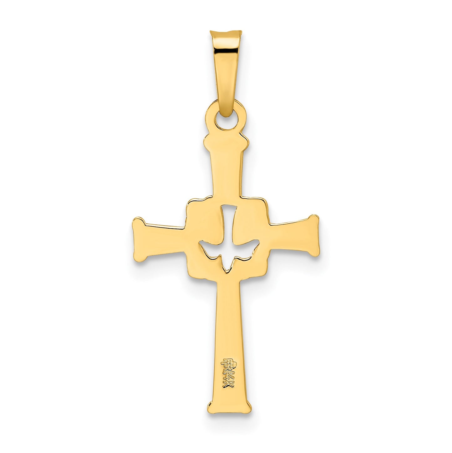 14k Polished Cut-Out Solid Dove Cross Pendant