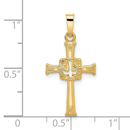 14k Polished Cut-Out Solid Dove Cross Pendant