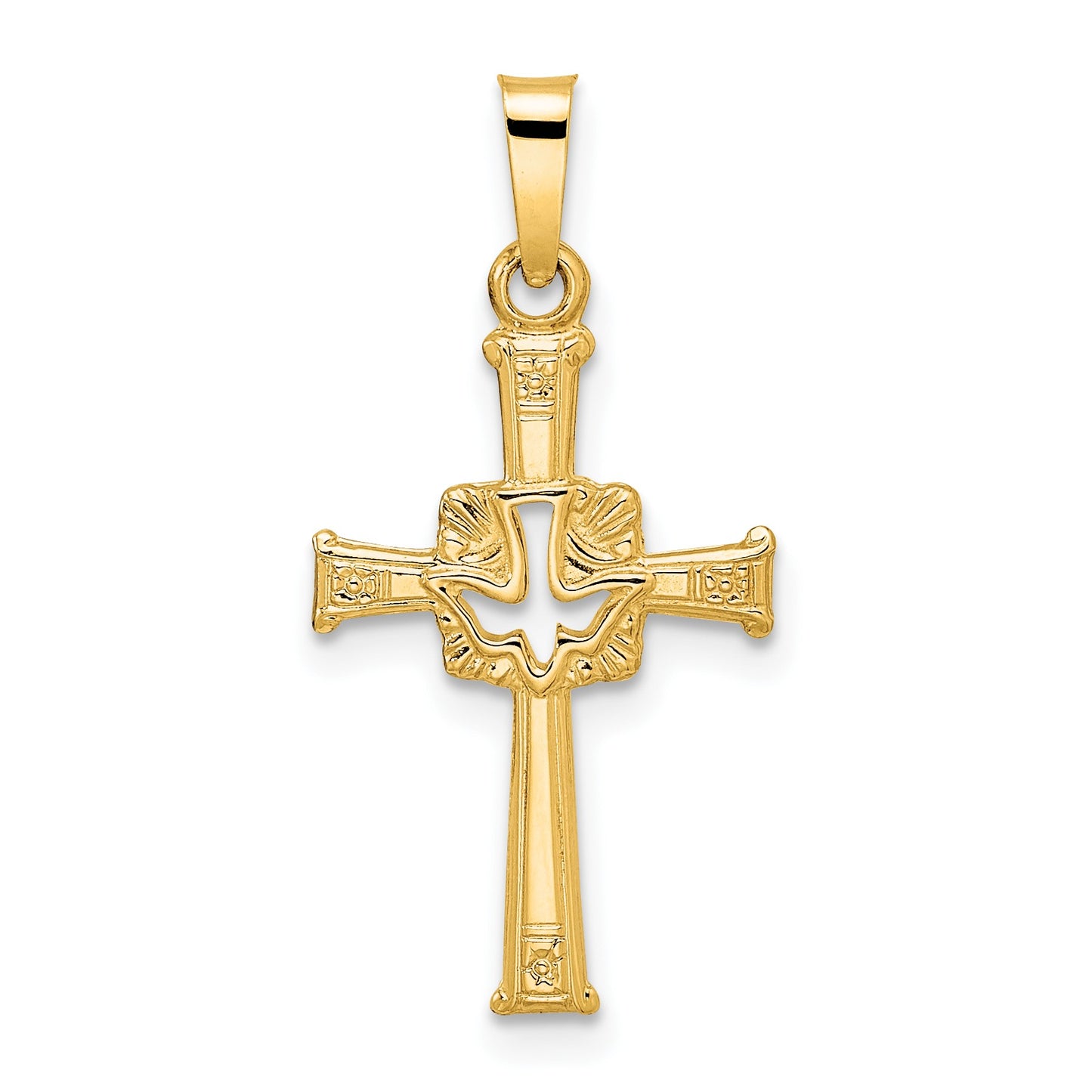 14k Polished Cut-Out Solid Dove Cross Pendant