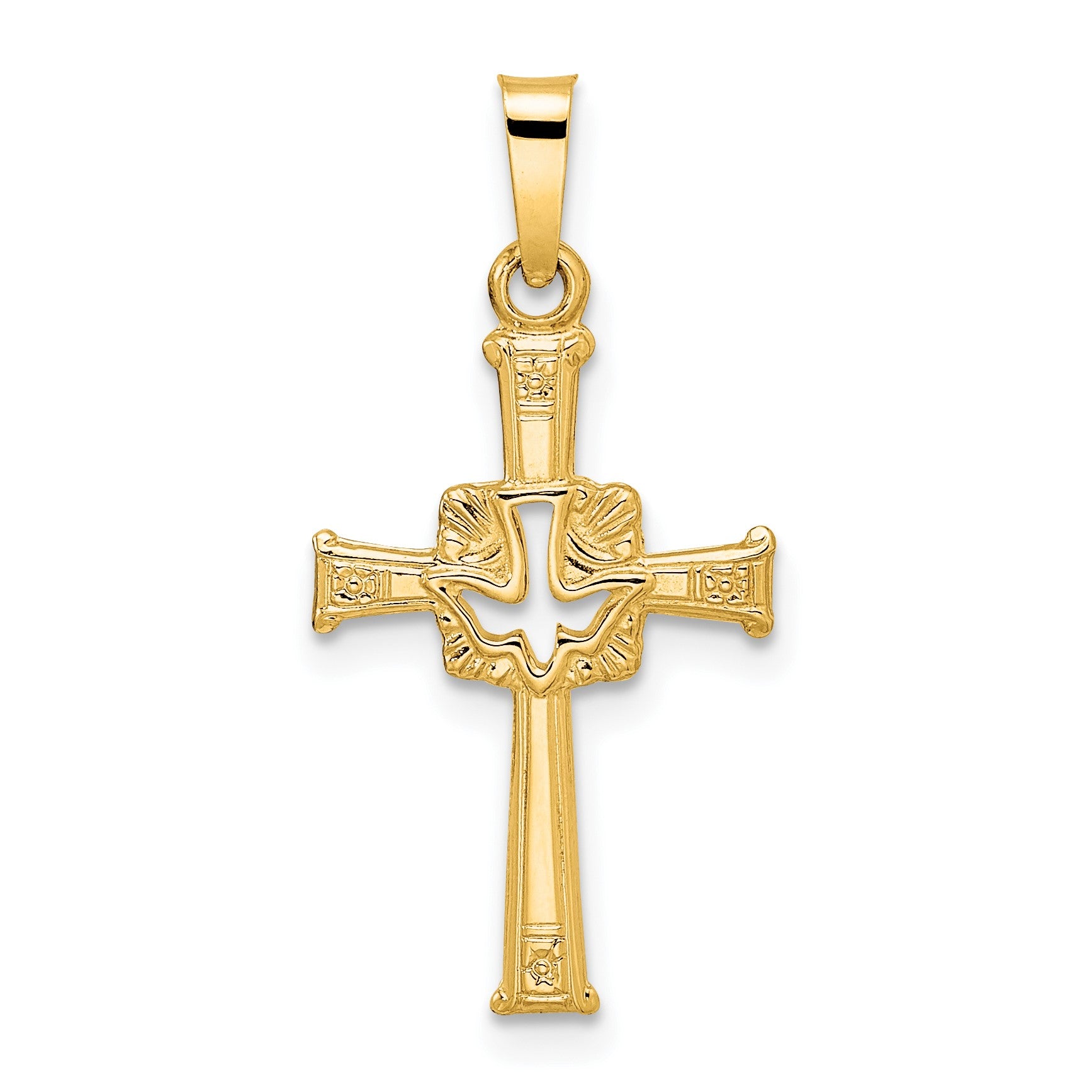 14k Polished Cut-Out Solid Dove Cross Pendant