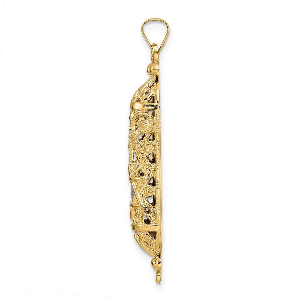 14k Polished and Textured Solid Mezuzah Pendant