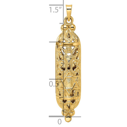 14k Polished and Textured Solid Mezuzah Pendant