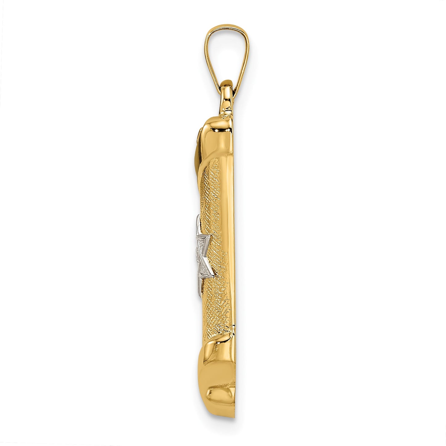 14k Two-tone Polished and Textured Hollow Torah Scroll with Star of David Pendant