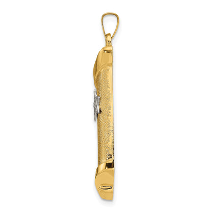 14k Two-tone Polished and Textured Hollow Torah Scroll with Star of David Pendant