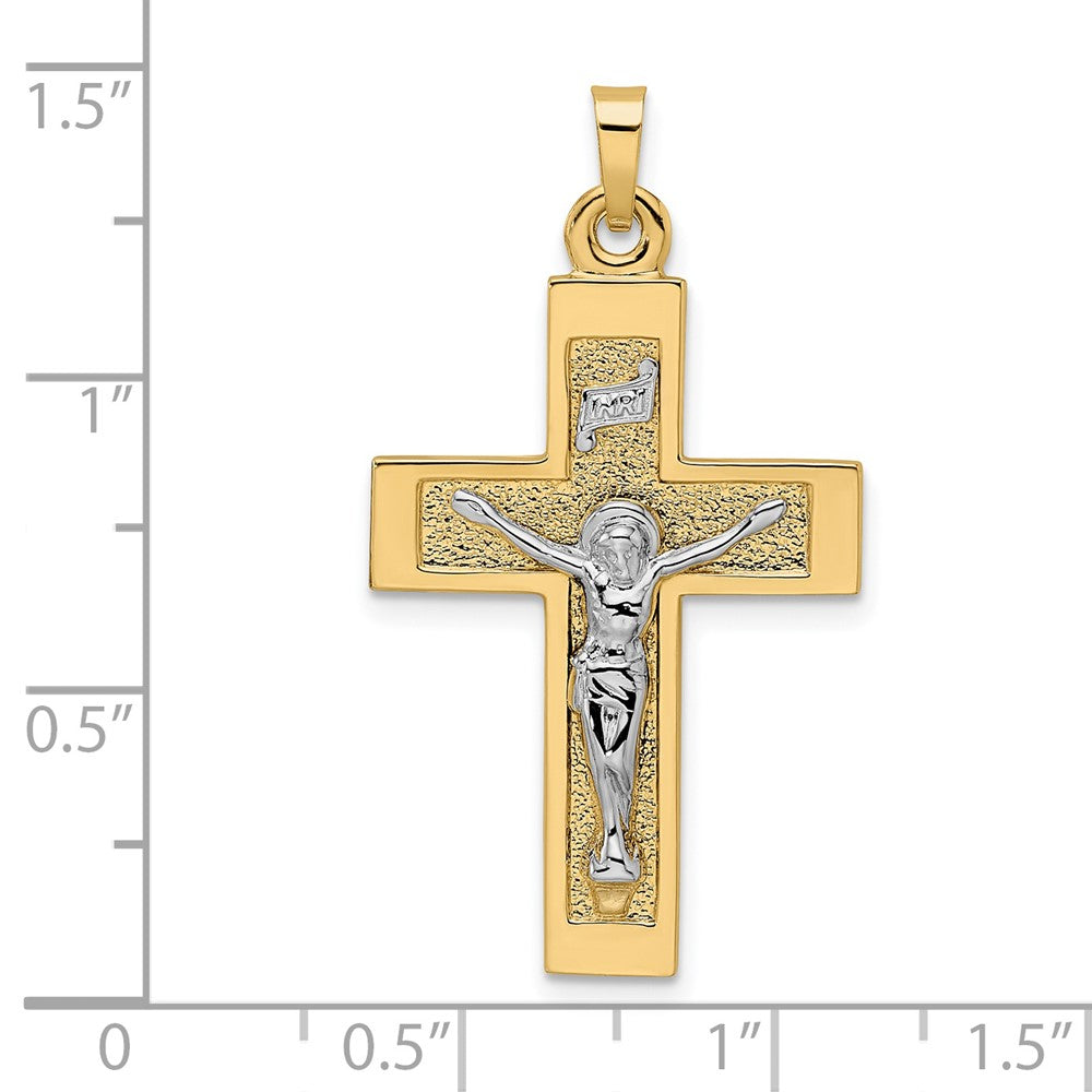 14k Two-tone Polished Solid INRI Crucifix Pendant