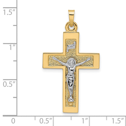 14k Two-tone Polished Solid INRI Crucifix Pendant