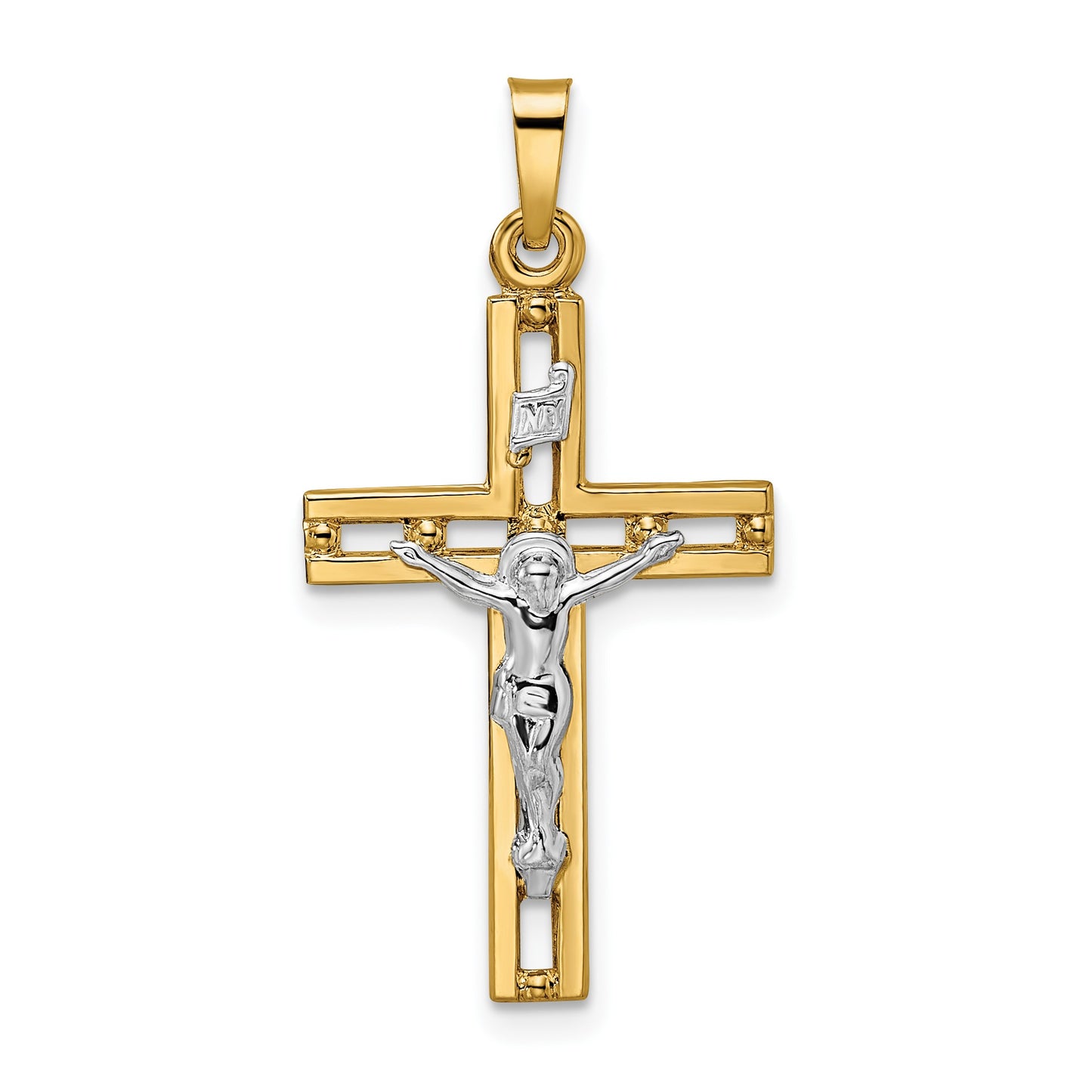 14k Two-tone Polished Solid INRI Crucifix Pendant